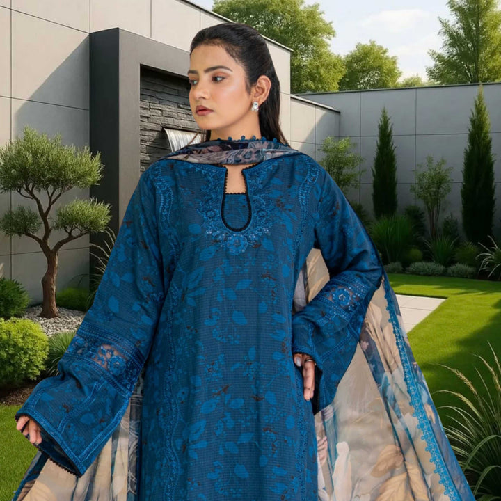 ANMOL –Premium Embroidered Suit – Deep Teal Blue