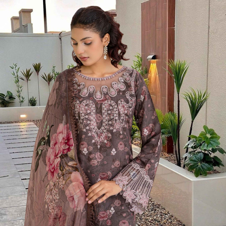 ANMOL –Premium Embroidered Suit – Mauve Brown