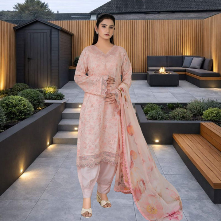 ANMOL –Premium Embroidered Suit – Soft Peach Blush