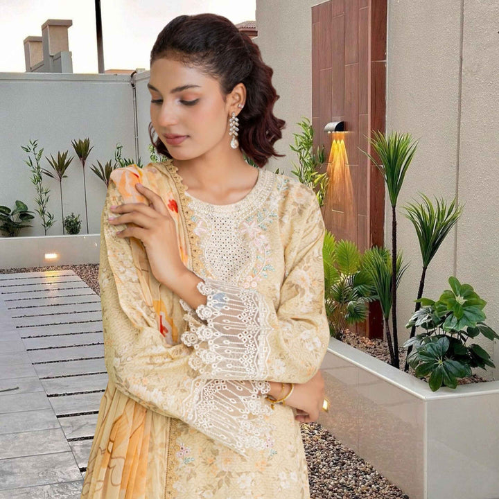 ANMOL –Premium Embroidered Suit – Buttercream Beige