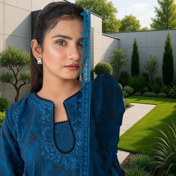 ANMOL –Premium Embroidered Suit – Deep Teal Blue