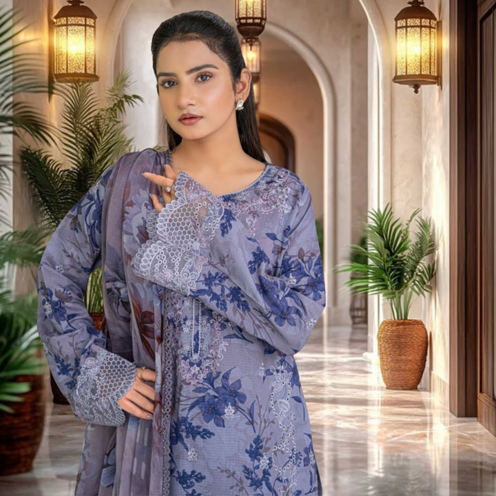 ANMOL –Premium Embroidered Suit – Dusty Slate Blue