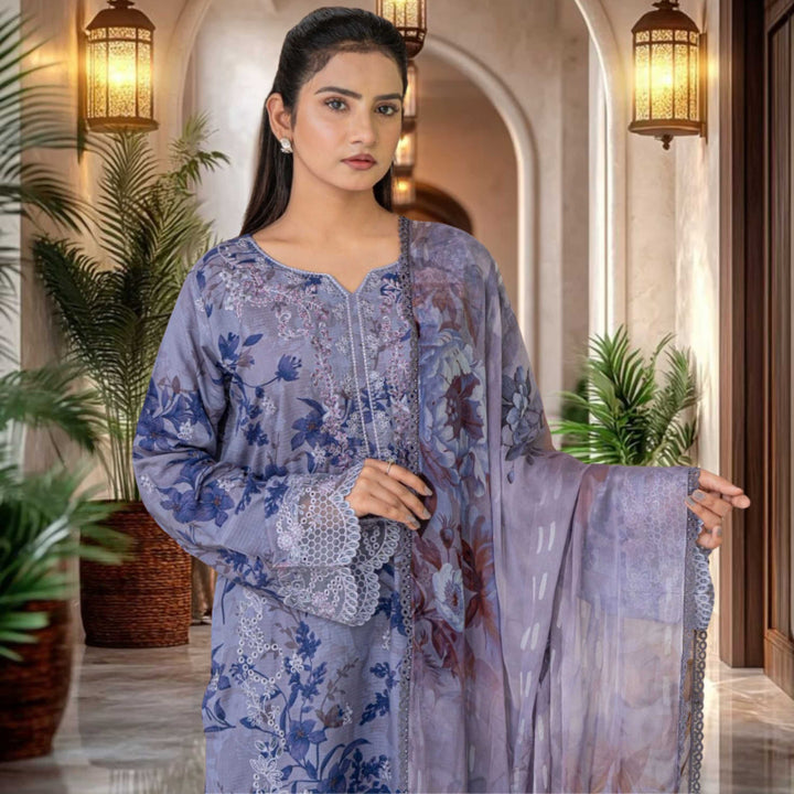 ANMOL –Premium Embroidered Suit – Dusty Slate Blue