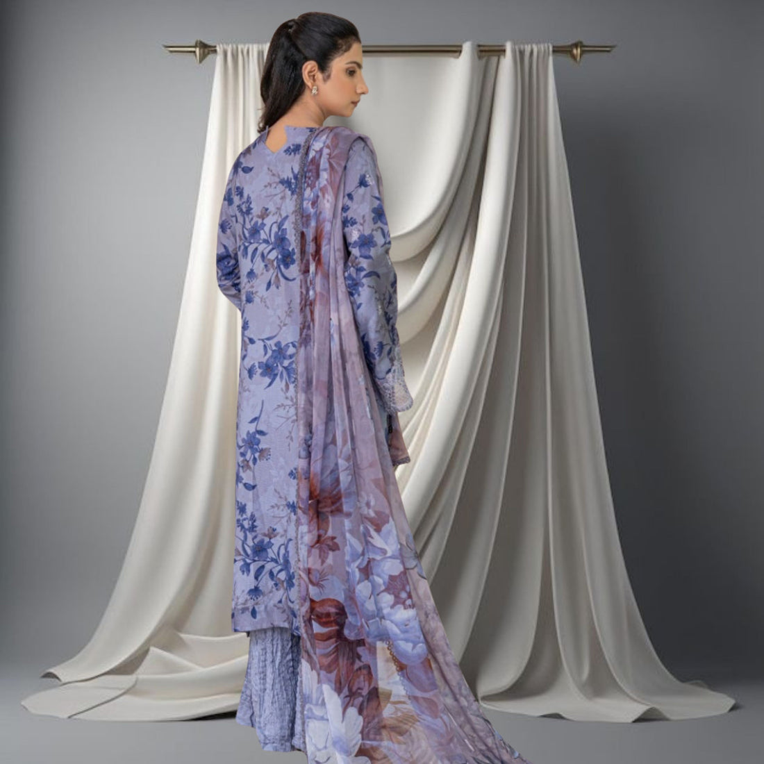 ANMOL –Premium Embroidered Suit – Dusty Slate Blue