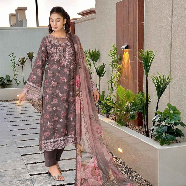 ANMOL –Premium Embroidered Suit – Mauve Brown