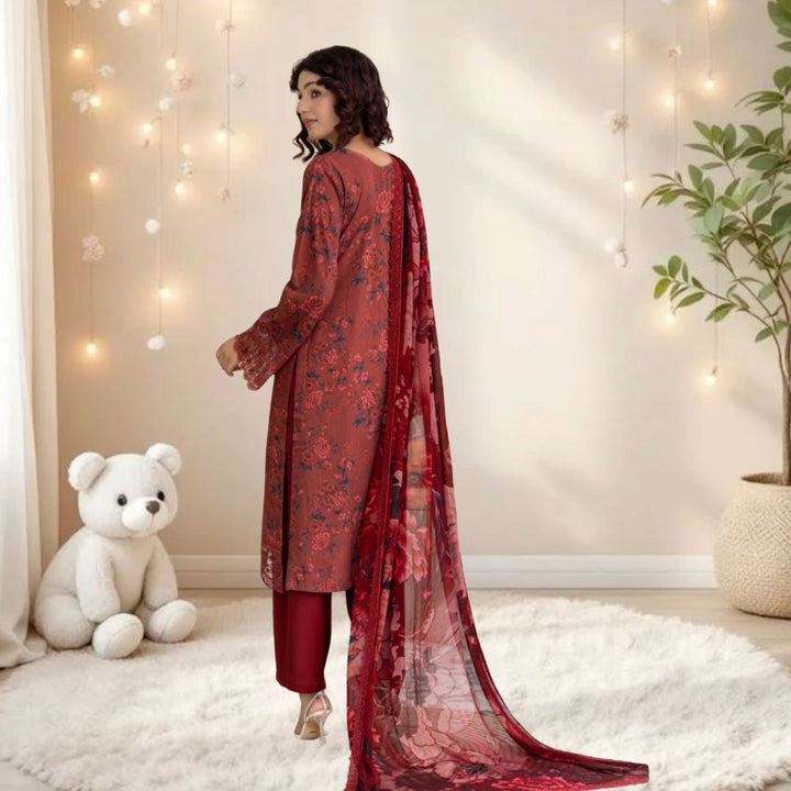 ANMOL –Premium Embroidered Suit – Rust Maroon