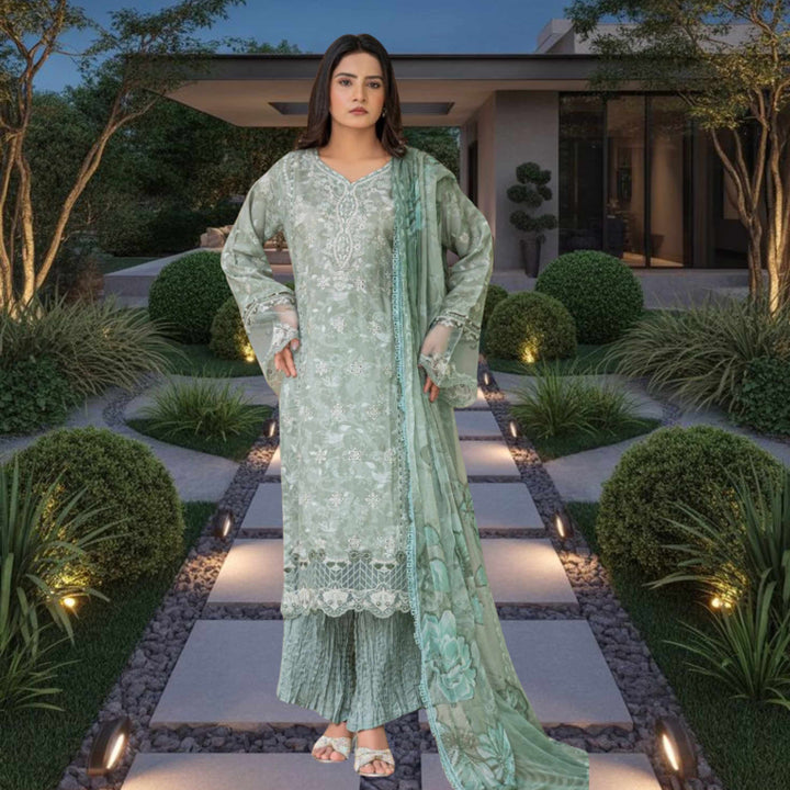 ANMOL –Premium Embroidered Suit – Sage Green