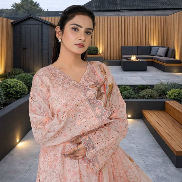 ANMOL –Premium Embroidered Suit – Soft Peach Blush