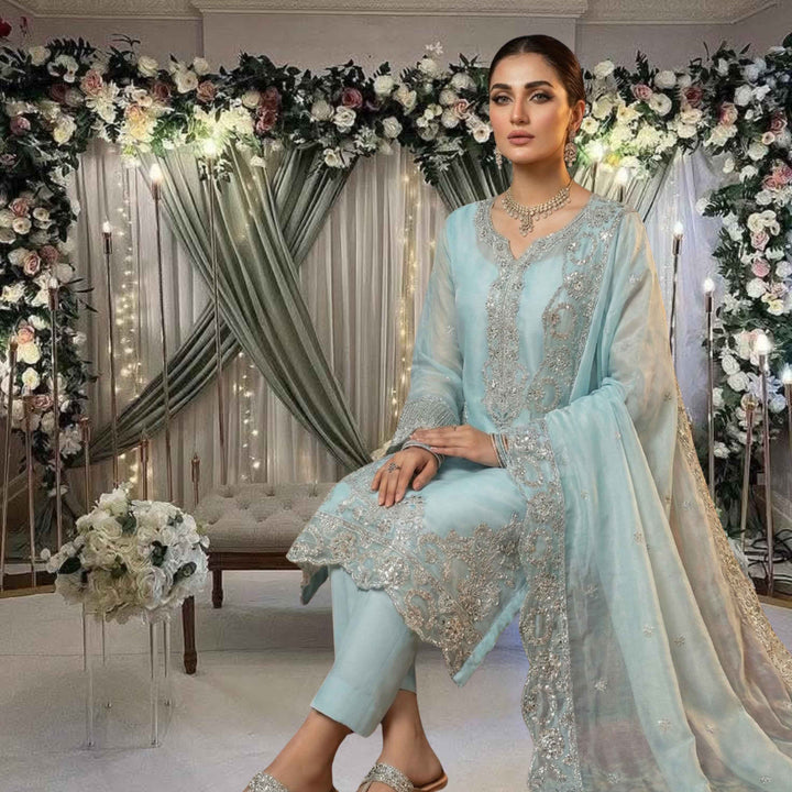 KHANAK Embroidered Lava Silk– Ice Blue