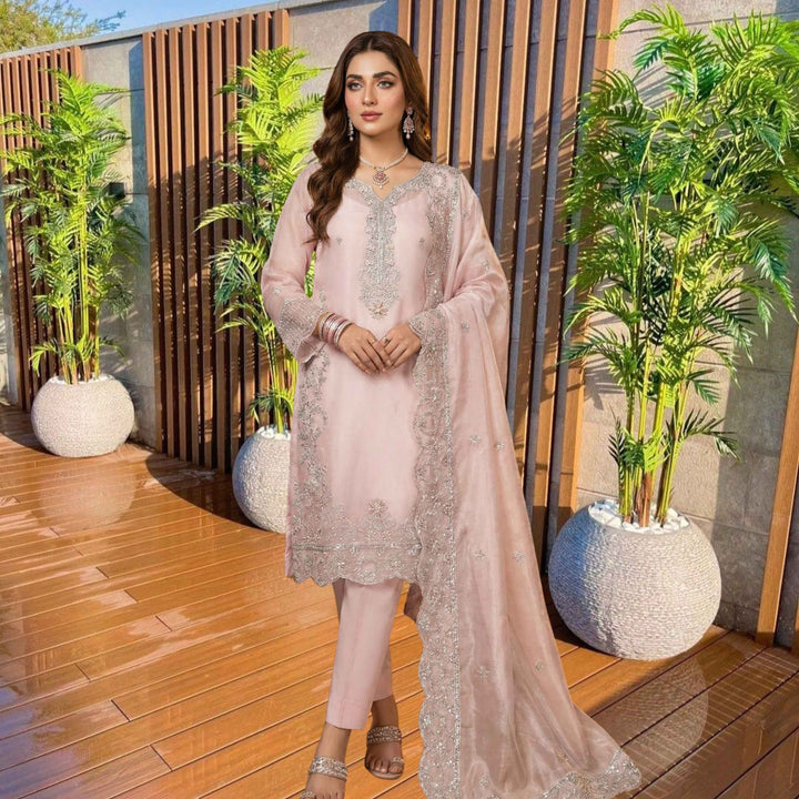 KHANAK Embroidered Lava Silk–Blush Pink