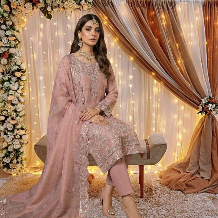 KHANAK Embroidered Lava Silk– Dusty Rose