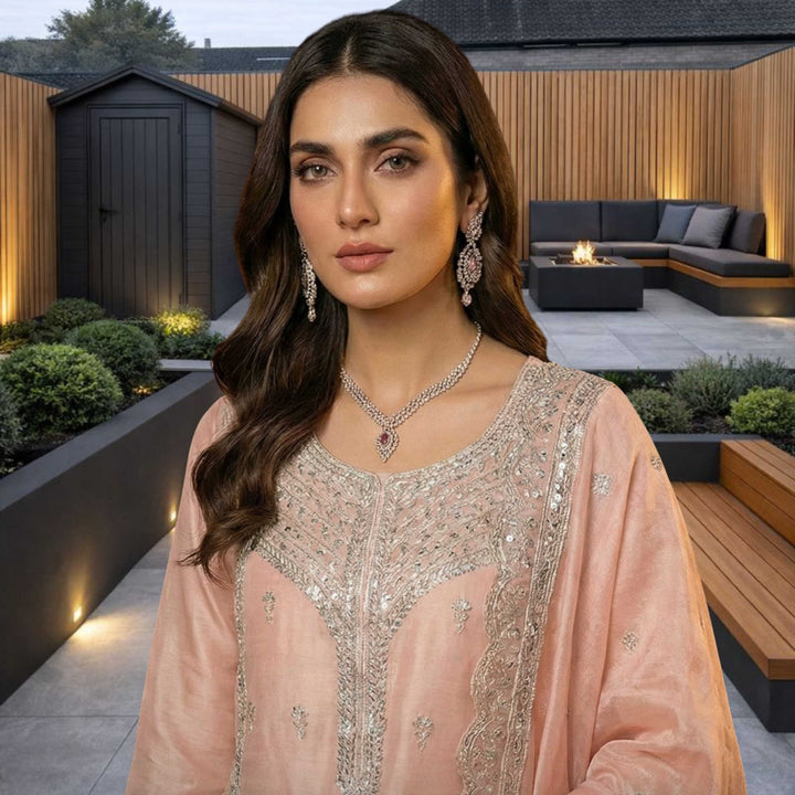 KHANAK Embroidered Lava Silk– Soft Peach