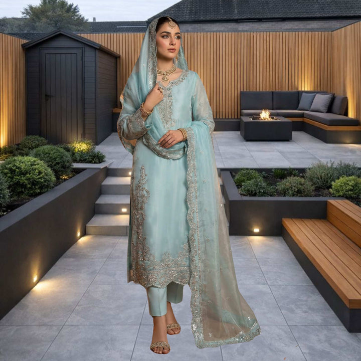 KHANAK Embroidered Lava Silk– Ice Blue