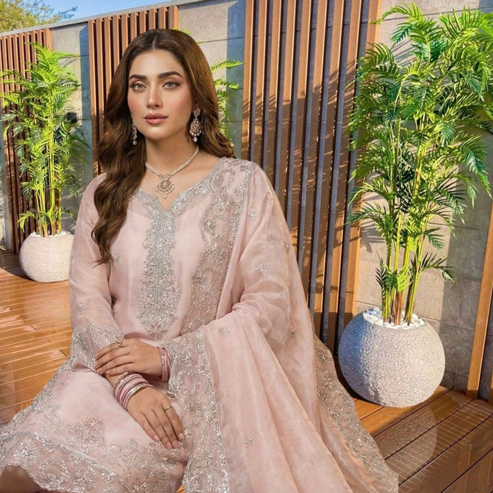 KHANAK Embroidered Lava Silk–Blush Pink