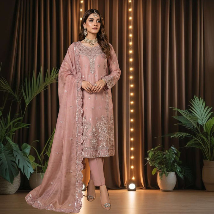 KHANAK Embroidered Lava Silk– Dusty Rose