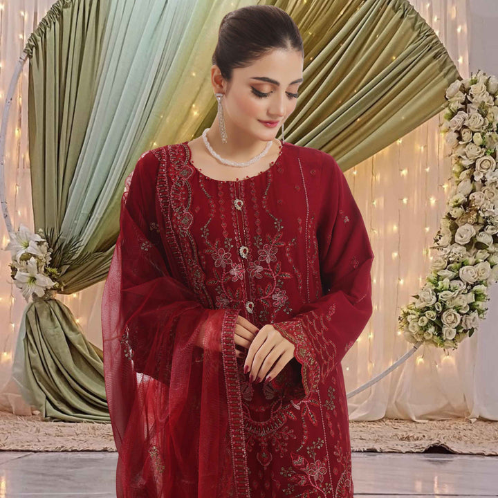 NAWAZISH – Luxury Formal Outfit (Deep Maroon)