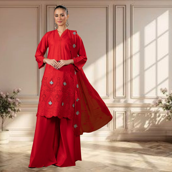 Satrangi Luxury Embroidered 3PC Lawn Suit with Chikan Kari Cut-Work Vol-33