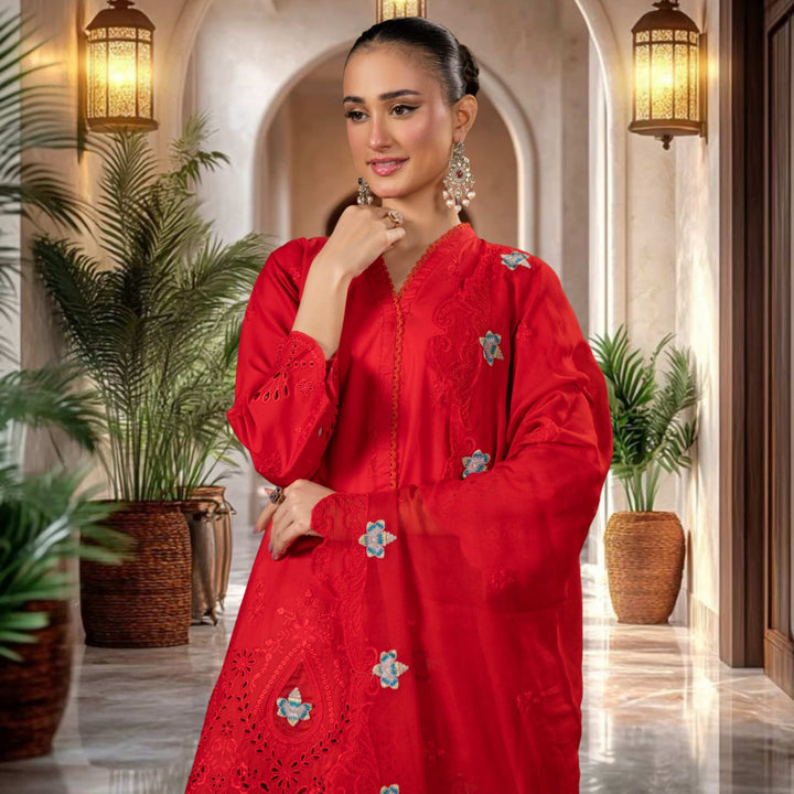 Satrangi Luxury Embroidered 3PC Lawn Suit with Chikan Kari Cut-Work Vol-33