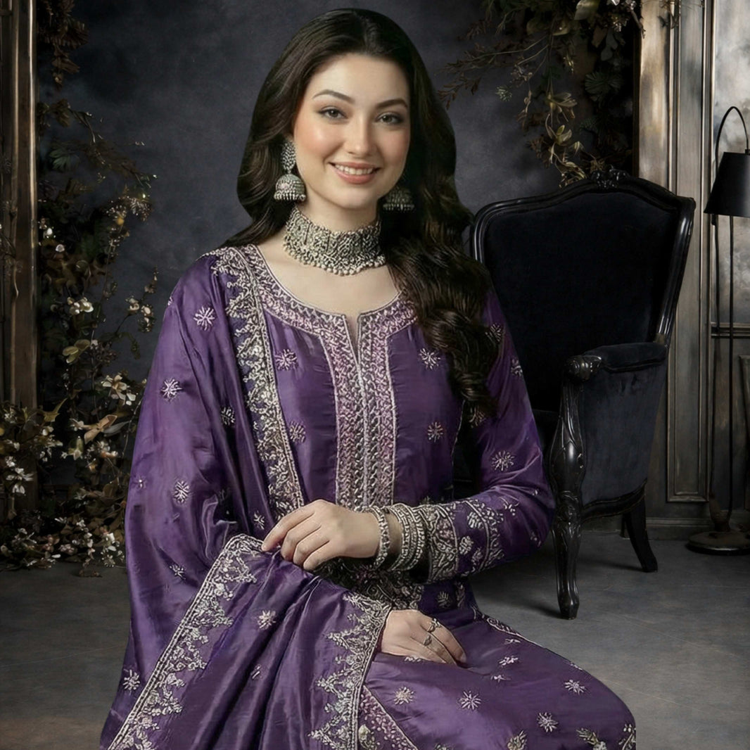 Dressline luxury embroidered Lava Silk outfit-TEHZEEB