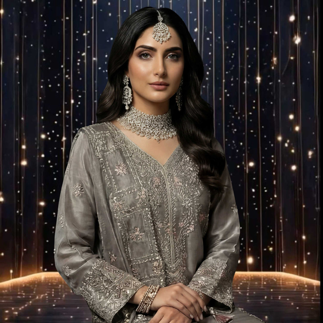 Dressline luxury embroidered Lava Silk outfit-TEHZEEB_Dove_Grey
