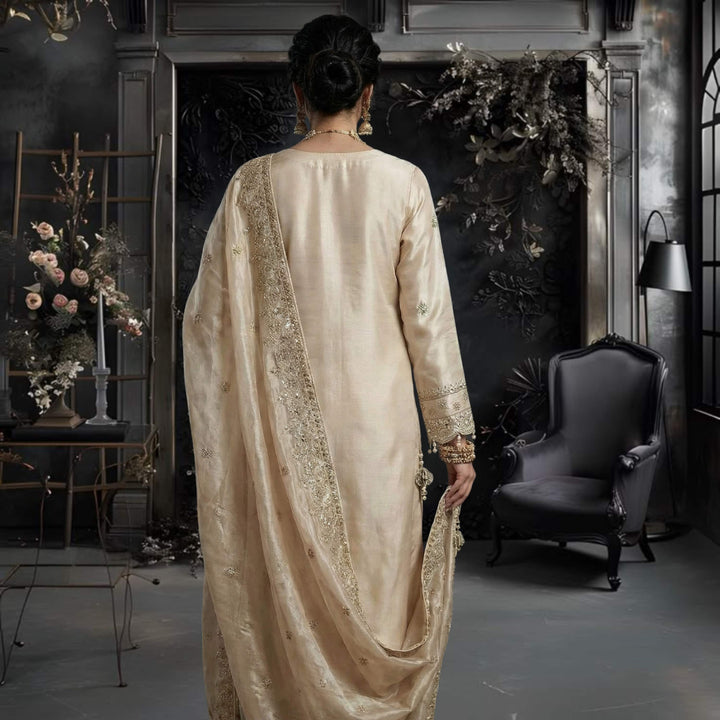 Dressline luxury embroidered Lava Silk outfit-TEHZEEB_Ivory