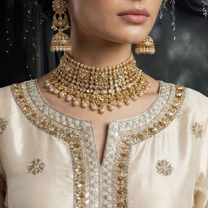 Dressline luxury embroidered Lava Silk outfit-TEHZEEB_Ivory