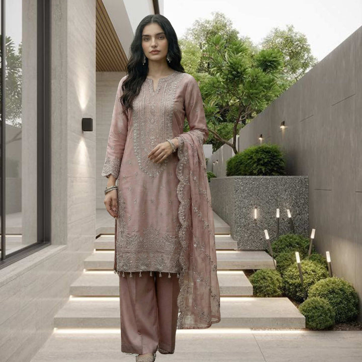 ULFAT Luxury Heavy Embroidered Shesha Silk