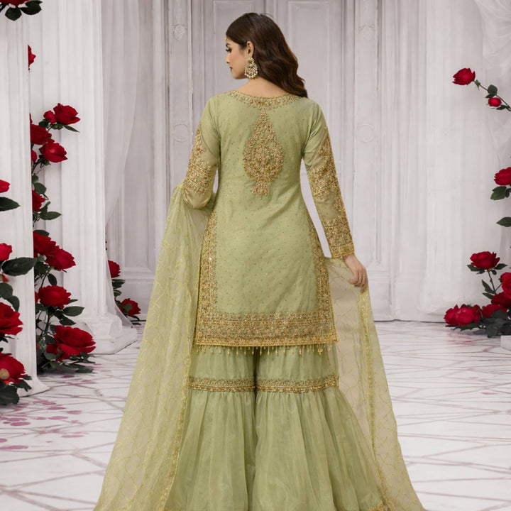Bin Ali Mint Green 3PC Embroidered Sharara – Wedding Wear