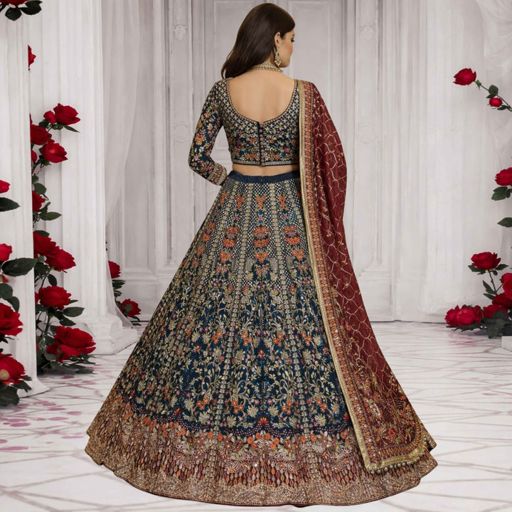 Bin Ali Navy & Maroon Zari Tilla Bridal Lehenga –  (3PC)