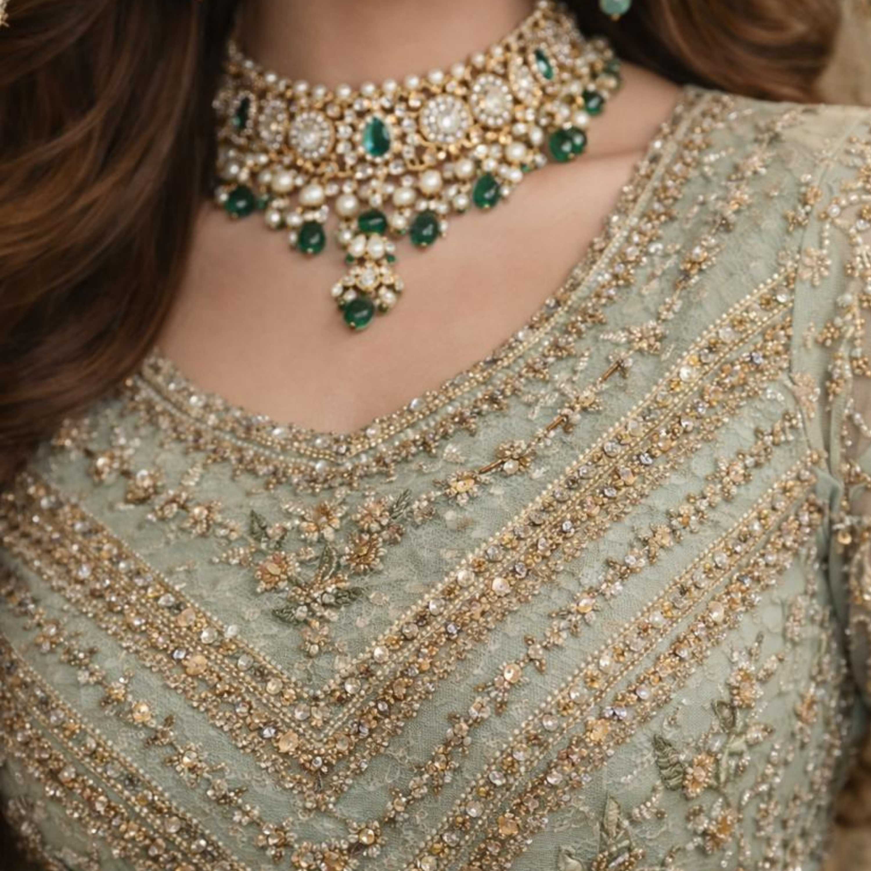 Bin Ali Mint Green Embellished Bridal Lehenga (3PC)