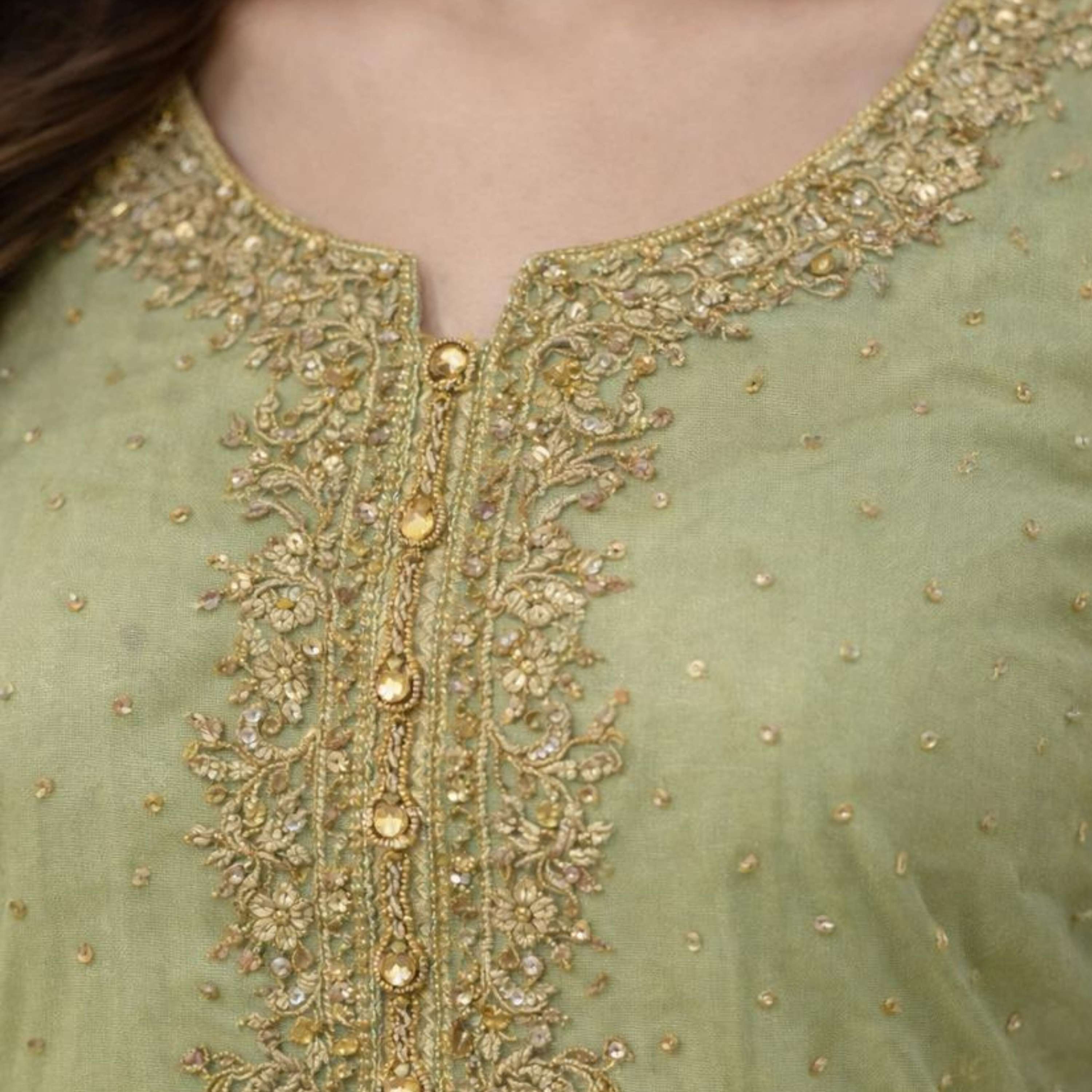 Bin Ali Mint Green 3PC Embroidered Sharara – Wedding Wear