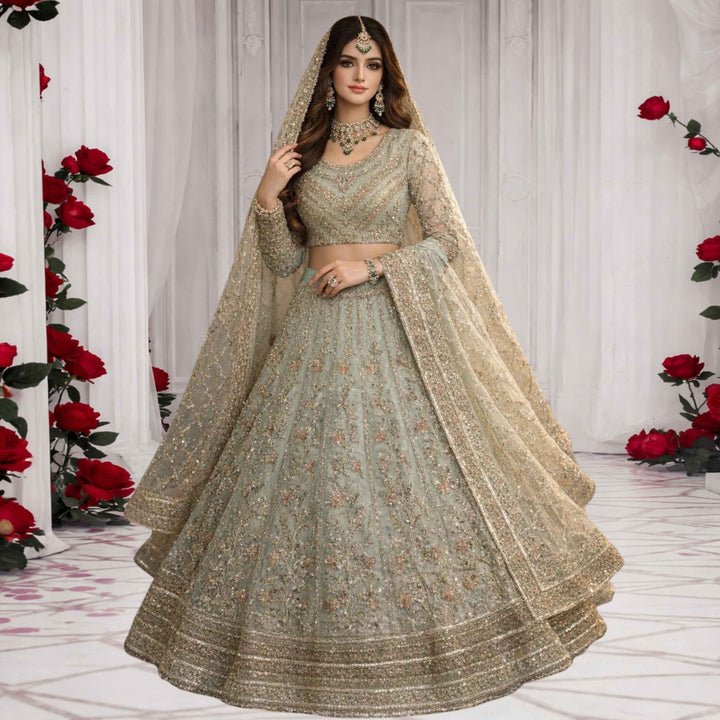 Bin Ali Mint Green Embellished Bridal Lehenga (3PC)