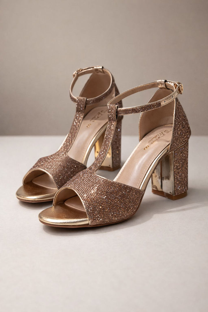 Rose Gold Women Heel Sandals